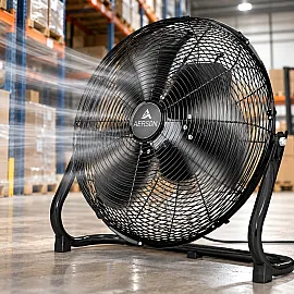Golvfläkt 50 cm 120 W 7270 m³/h Metall Aluminiumblad 3 Hastigheter Svart