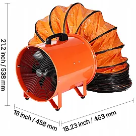 Byggfläkt Ventilationsfläkt 450 mm 592 W 8792 m³/h med 10 m Slang 2 Hastigheter IP44, Vevor