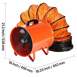 Byggfläkt Ventilationsfläkt 450 mm 592 W 8792 m³/h med 10 m Slang 2 Hastigheter IP44, Vevor