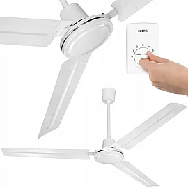 Takfläkt 140 cm 78 W 3 Stålblad 13500 m³/h 5 Hastigheter med Väggreglage Vit, Eberg