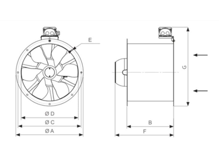 Kanalfläkt Diagonal 400mm 6890 m³/h 300 Pa IE3-Motor IP55, Harmann