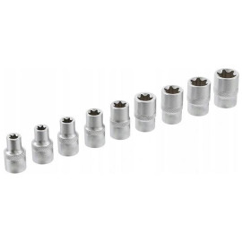 Torxhylsor TORX-E, sats 14st E4-E24, 1/2, 3/8, 1/4” hylsor TORX invändiga, Vatfal
