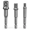 Socket Adapter Set 1/4" Hex to 1/4", 3/8", 1/2" Square Drive, 7-Pack, Wuber Tools