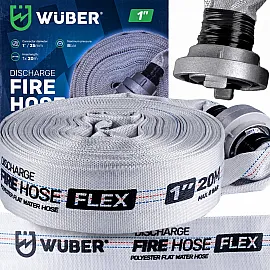 Vattenslang, brandslang 1" 20 m med Fast-fix Snabbkopplingar, Max 8 bar, för Motorpump och Elpump, Wuber