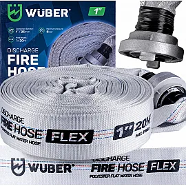 Fire Hose 1" 20 m with Fast-Fix Quick Couplings, Max 8 bar, for Petrol and Electric Pumps, Wuber
