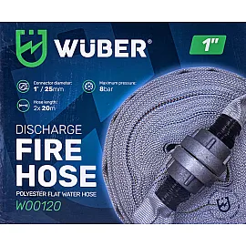 Fire Hose 1" 20 m with Fast-Fix Quick Couplings, Max 8 bar, for Petrol and Electric Pumps, Wuber
