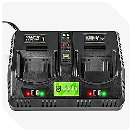 Dubbelladdare för Share+ System-batterier 21,5 V 2,4 A x2 Li-ion, Wuber Tools