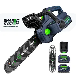 Cordless Chainsaw 20 V, 12" Guide Bar 30 cm, 7 m/s, 2 Batteries 4.0 Ah, Wuber Tools