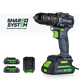 Cordless Hammer Drill Driver 20 V Brushless 50 Nm, 2x2.0 Ah Batteries and Charger, Wuber Tools