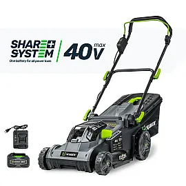 Gräsklippare 38 cm 40 V Kolborstfri, 4,0 Ah Batteri och Laddare, Share+ System, Wuber Tools