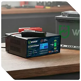 Microprocessor-Controlled Battery Charger 12/24 V, 10 A, 6–150 Ah, 8-Stage SMART, Wuber Tools
