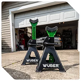 Axle Stands 3 t, 285-415 mm, 9 Steps, 2 pcs, with Rubber Pads, Wuber Tools