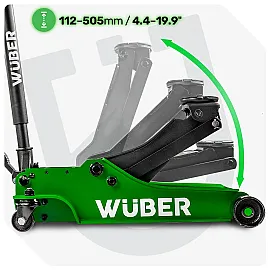 Low-Profile Garage Jack 5000 kg, 112-505 mm, Twin Piston, Foot Pedal, Wuber Tools