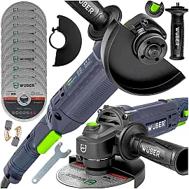 Angle Grinder 1200 W 125 mm with Variable Speed 3000–12000 rpm, M14, incl. 10 Cutting Discs, Wuber