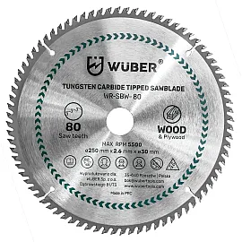 Cirkelsågklinga Hårdmetall för Trä 250x30 mm, 80 Tänder, 2-pack, Wuber Tools