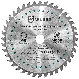 Cirkelsågklinga Hårdmetall för Trä 250x30 mm, 40 Tänder, 2-pack, Wuber Tools