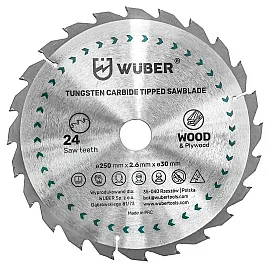 Cirkelsågklinga Hårdmetall för Trä 250x30 mm, 24 Tänder, 3-pack, Wuber Tools