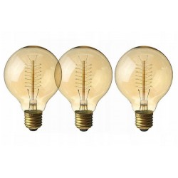 Vintage glödlampor E27 G80 40W "Edison" 160lm, 2200K varmt gulaktigt ljus, 3st