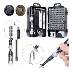 Precisionsverktyg 115 delar, verktygssats med skruvmejslar bits och andra elektronikverktyg