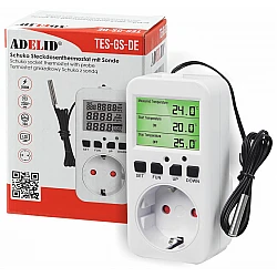 Thermostat Digital Plug-in Schuko 230V 16A 3680W Timer -40°C to 120°C TES-GS-DE, Adelid