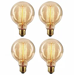 Vintage glödlampor E27 G12040W Edison 250lm, 2500K varmt gulaktigt ljus, 4st