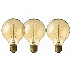 Vintage glödlampor E27 G8040W Edison 160lm, 2200K varmt gulaktigt ljus, 3st
