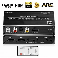 HDMI Switch Audio Extractor SPDIF 4K - 2 x HDMI, ARC, DHCP 2.2, Toslink, Coax, fjärr