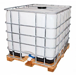 Water container 1000 l, IBC water tank with tap, in steel cage, approved for food/drink water.