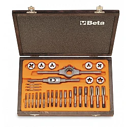 Threading Kit M3 x 0.5–M12 x 1.75 mm, Taps, Dies, Wrench, CrV Steel, Metric, Wooden Box, BETA Tools