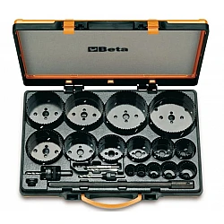Hole Saw set 21 Pieces HSS Bi-Metal 19-114 mm, Center Drill Adapter Metal Box, BETA Tools