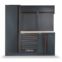 Garage Organization 1360 mm, 8 Modules, 5 Drawers, Double-Door Module, Plywood Top, 196 kg, BETA Tools C45PRO 2.0 BW