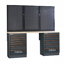 Garage Storage 7+5 Drawers, Wooden Workbench 2040 x 615 mm, Perforated Panels, BPW