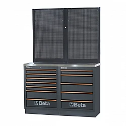 Stainless Steel MDF Garage Interior Workbench, 7+5 Drawers, Perforated Panels, BETA