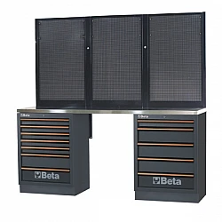 Workshop Equipment Stainless Steel MDF 2040 x 615 mm, 12 Drawers, Perforated Panels, BETA