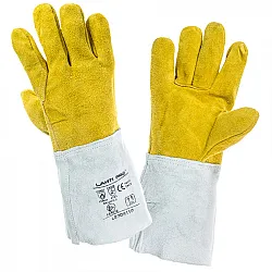 Skyddshandskar för svetsare, st. 11 XL, äkta skinn, 35 cm, brandsäkerhet 4, CE, EN 420, EN 388, EN 407, LAHTI L2704