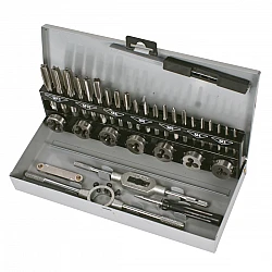 Gängtappar och Gängkloppa 32 delar M3-M12, HSS DIN 352 SW7m, Metallbox, Proline