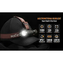 LED Headlamp / Flashlight 2-in-1, USB-C Rechargeable, Very Powerful, 1200 Lumens