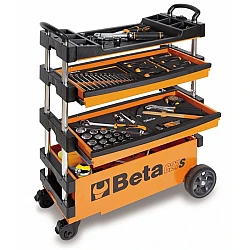 Fällbar Verktygsvagn Utomhus, 100 Verktyg, Centrallås, Rullbar, BETA Tools