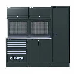 Garageinredning RSC502.0, 7 Lådor, 2 Skåp, Rostfri MDF, Perforerade Paneler, RSC