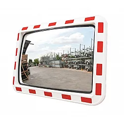 Rectangular Traffic Mirror U-18b 600x400mm Acrylic White/Red Frame Pipe Bracket 2"