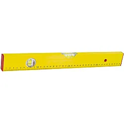 Vattenpass, pulverlackat gul, aluminium och plast, med linjal på sidan (metrisk), 3 libeller, 800 mm.