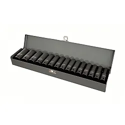 Impact Socket set 11 Pieces 1/2 Long, 10-24 mm, l=78 mm, CrMo, Metal Case, Proline