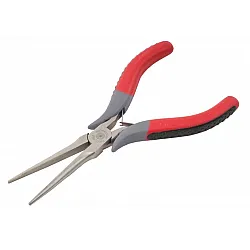 Flat Nose Pliers 120 mm, Rounded Long Jaws, Satin Finish, Red Handles with Black Antislip Plastic, Plate Type Spring, Proline