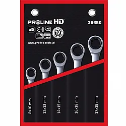 Ring Wrench set with Ratchet, 5 Pieces 8-19 mm CRV, PROLINE HD