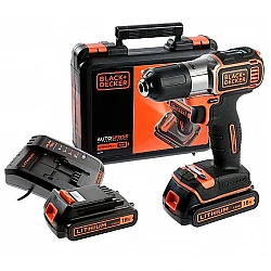Skruvdragare / Borrmaskin, sladdlös, AUTOSENSE 18V 1.5AH, 2 batterier, väska, Black+Decker