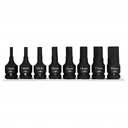 Impact Socket Bits set 1/2 HEX 8 Pieces 5-19 mm, Proline