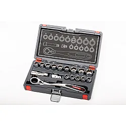 Spline Go-Through Socket set 17pcs with 1/2 Adapter, 77 mm Extension, 72 Tooth Ratchet, Proline