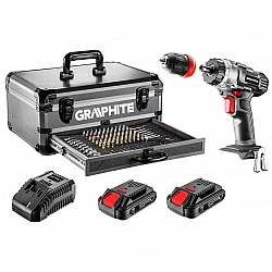 Skruvdragare, borrmaskin 2st Li-Ion 18V 2Ah batterier, sladdlös inkl. 109 tillbehör, 1250rpm, Graphite