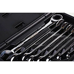 Combination spanners with ratchet, 8-19 mm, 8 pcs, material: CrV 6140