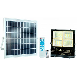 Strålkastare 216 LED 100W 6000 LM med solpanel och fjärrkontroll, IP65, slim